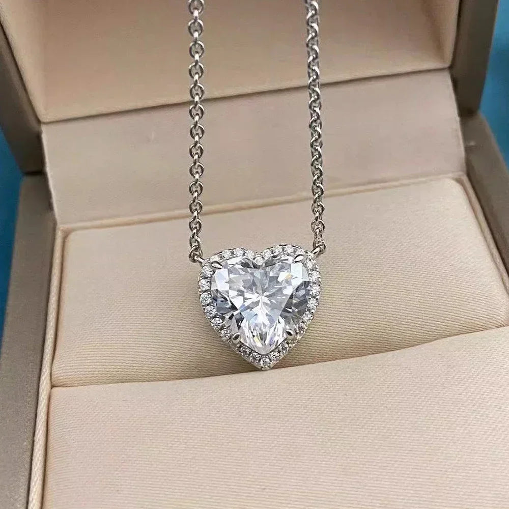 Heart-Cut Moissanite Halo Necklace