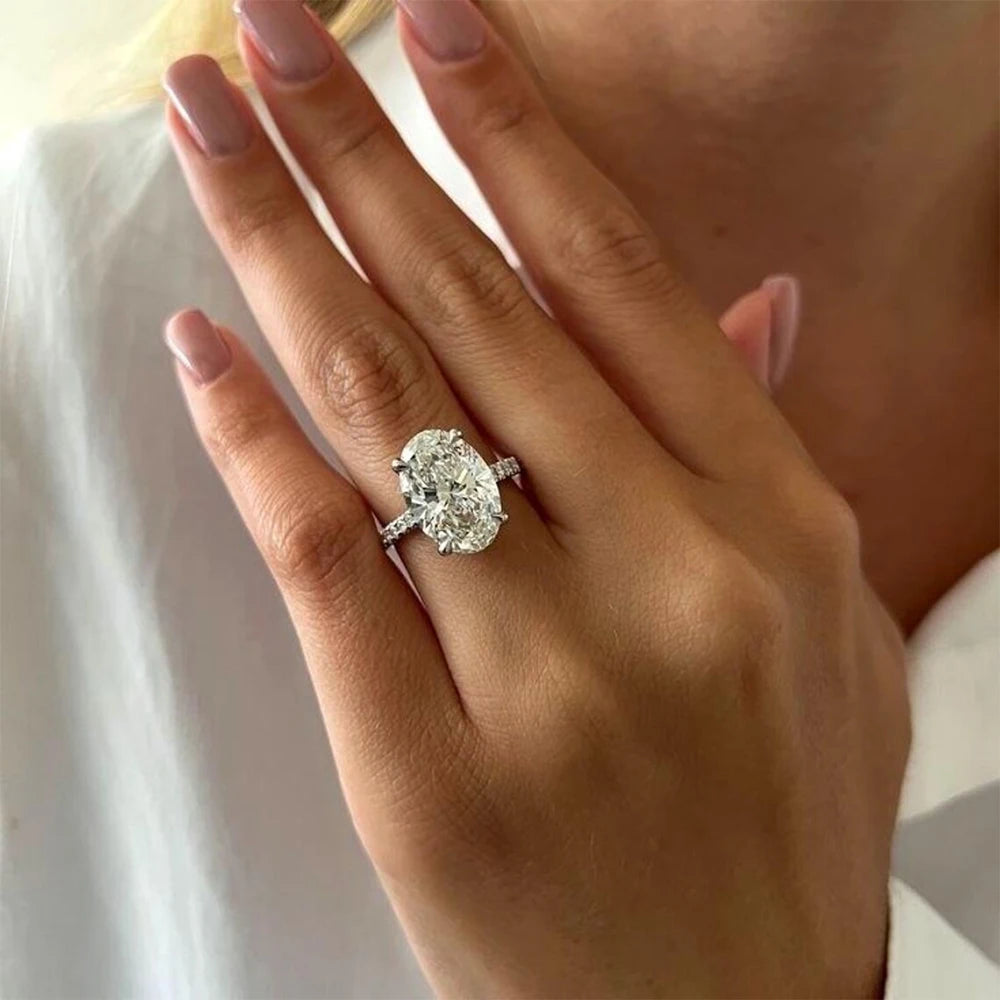 Oval Cut Moissanite Hidden Halo Ring