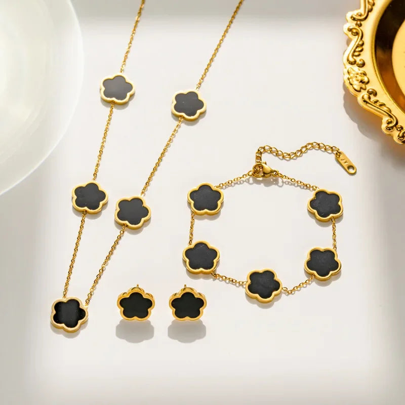Luxury 18K Gold Plated Shell Flower Jewelry Set