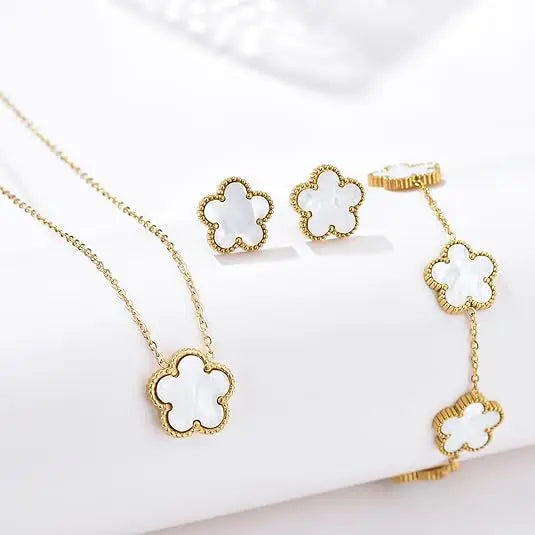 Minimalist "Five-Leaf" Clover Jewelry Set