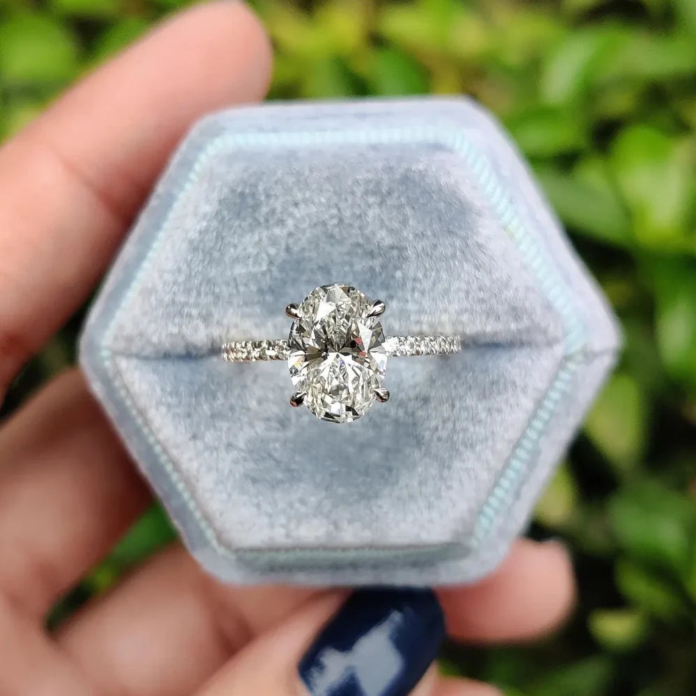 Oval Cut Moissanite Hidden Halo Ring