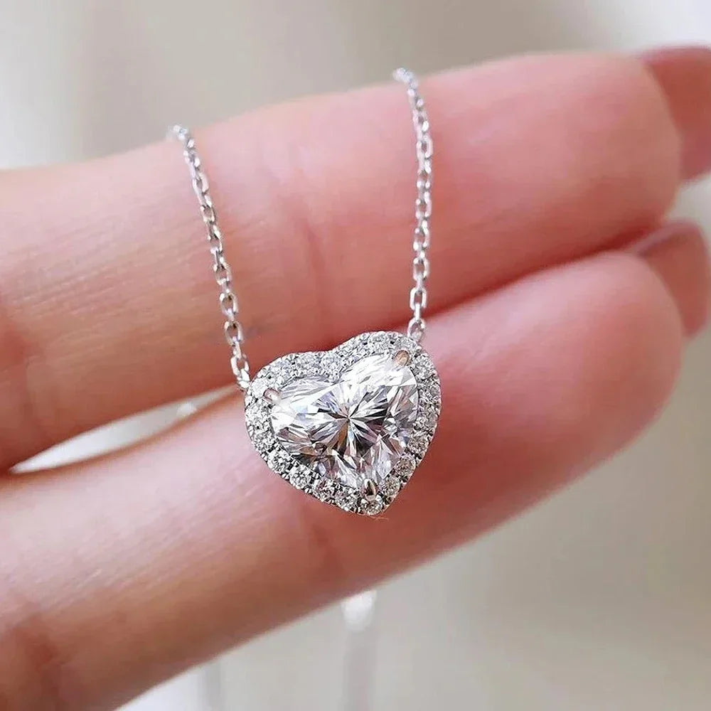 Heart-Cut Moissanite Halo Necklace