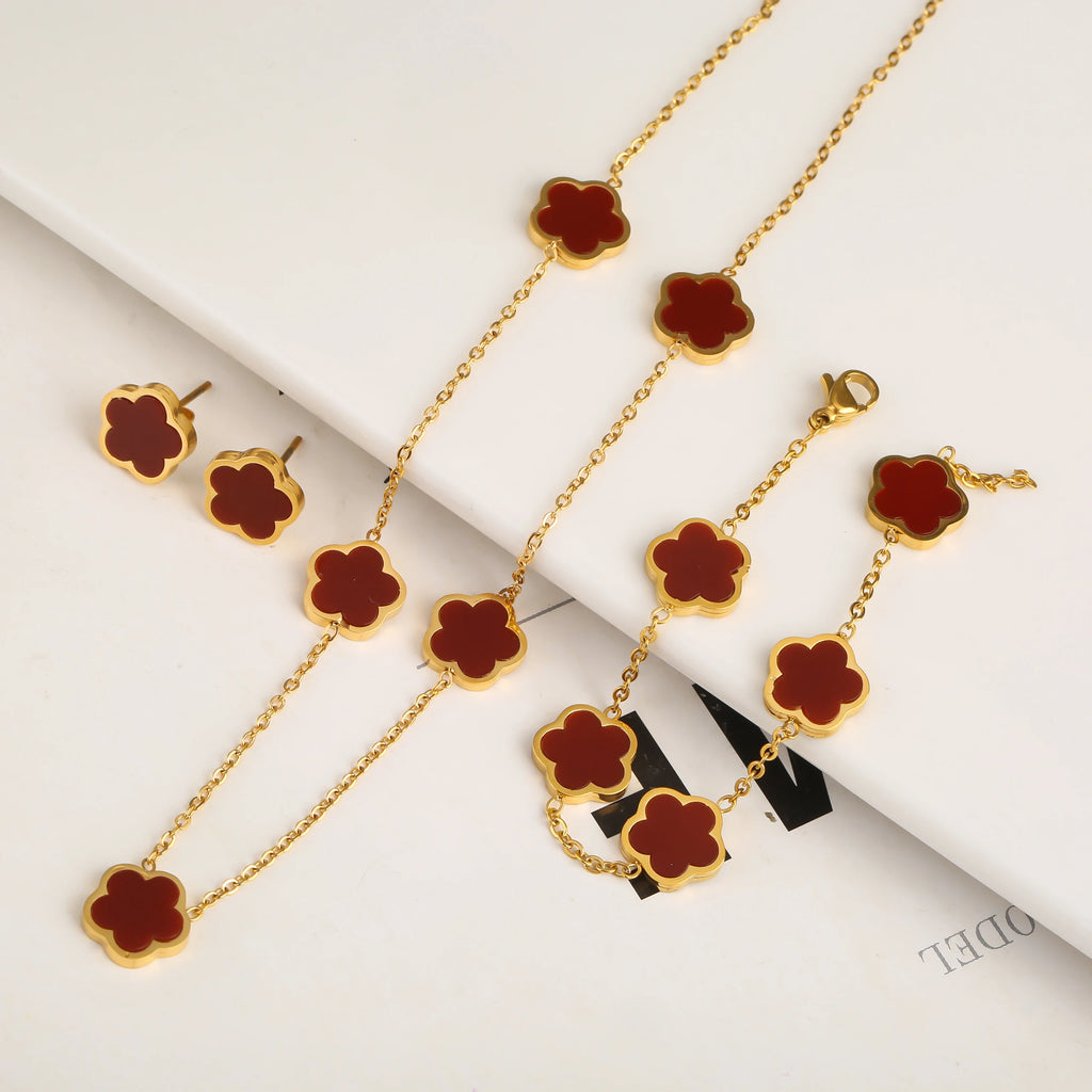 Minimalist "Five-Leaf" Clover Jewelry Set