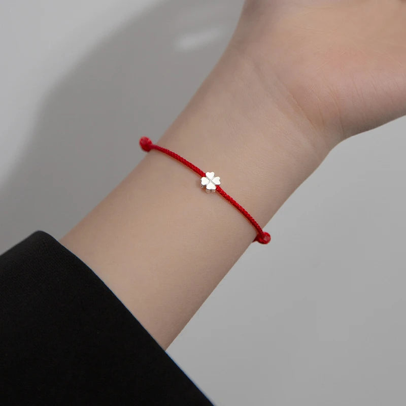 Red Rope Clover Lucky Bracelet
