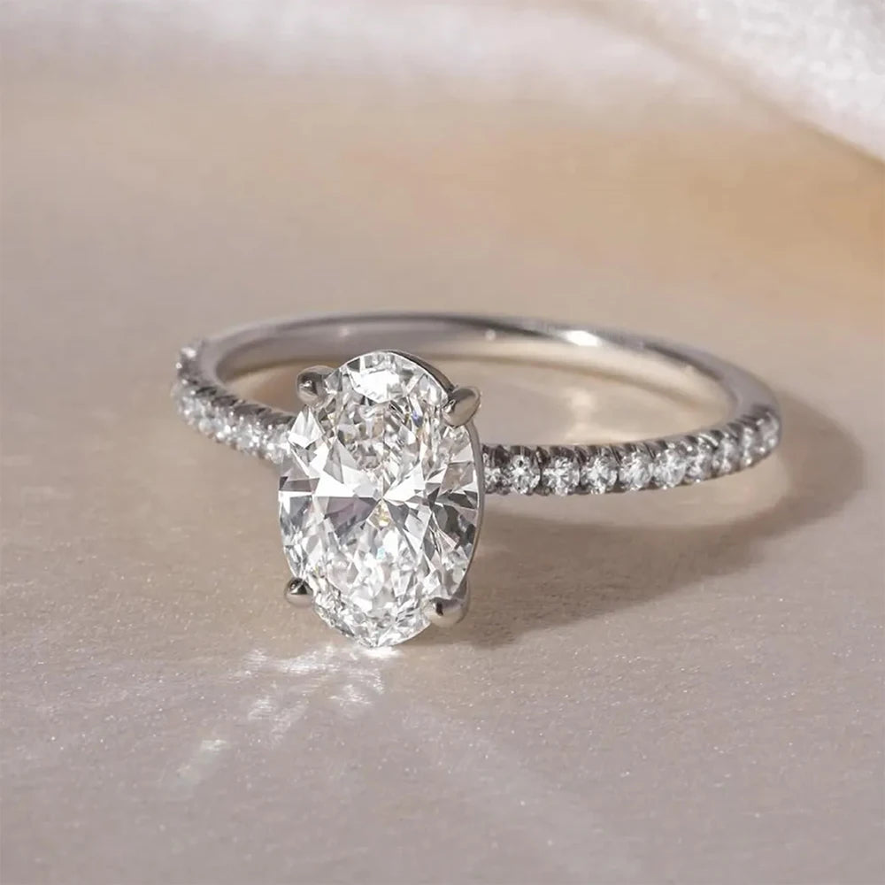 Oval Cut Moissanite Hidden Halo Ring